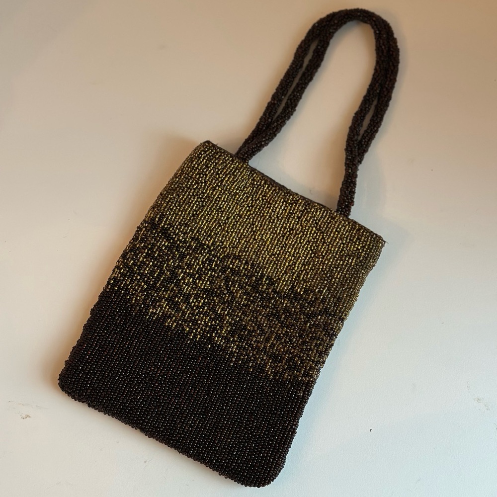 Vintage 90s Chocolate & Gold Beaded Handbag